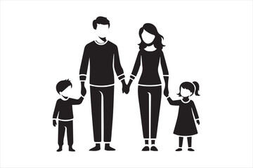 Happy family portrait in silhouette vector illustration