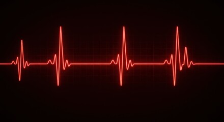 Glowing red electrocardiogram waveform pulsing against dark background, symbolizing urgent cardiac activity and high-tech medical precision