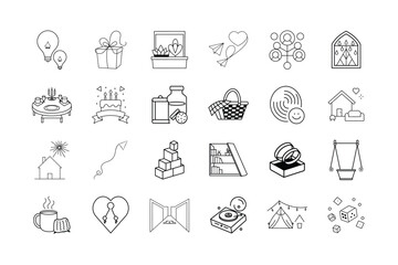 Family Happy Line Vector Illustrations Set