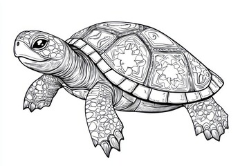 Fototapeta premium Detailed monochrome illustration of a turtle with intricate shell design