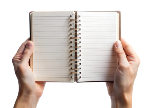 png notebook in hands isolated on white background photo - Powered by Adobe