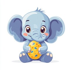 Obraz premium Cute cartoon elephant joyfully holding an Easter egg in a delightful spring celebration