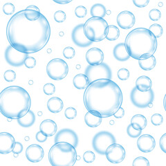 Vector Circle Soap Bubbles Pattern on White Background. Seamless Texture.