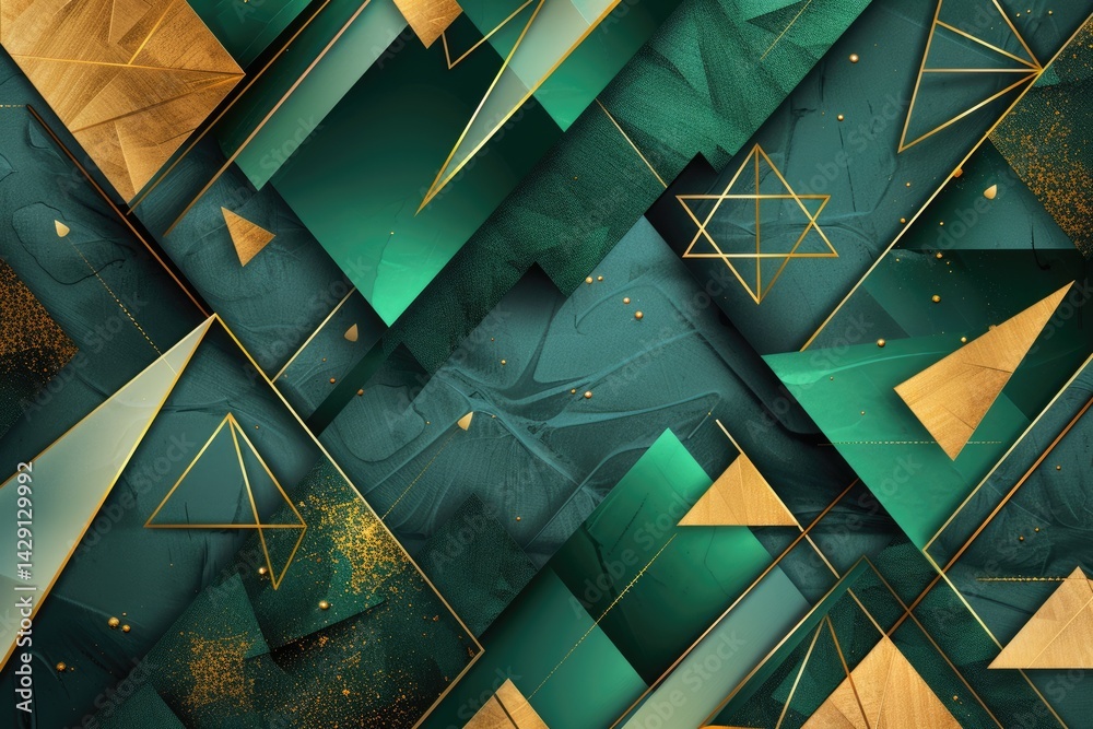 Poster the abstract picture of green and yellow shape repetitive pattern polygon geometry in background, ge