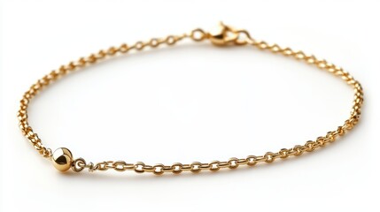 Fine gold chain anklet with tiny charm, isolated on white background