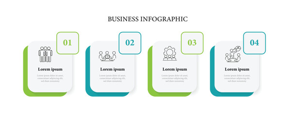 Design template infographic. 4 step column with people work icons. Banner information graphic with paper style