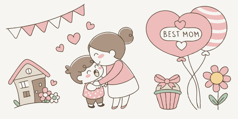 Adorable Mother Son Hug Mothers Day Family Love Design