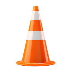 High-angle view of an orange traffic cone with Transference stripes.