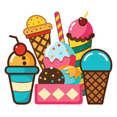 American  ice cream set vector design clipart on white background