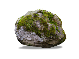 stone overgrown with moss isolated on white background highest detail