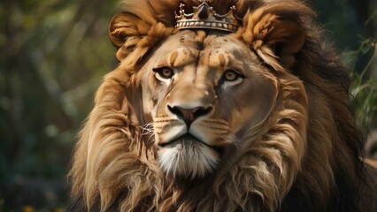 Fototapeta premium Royal Lion with Crown – Majestic King of Jungle Artwork in Black and White