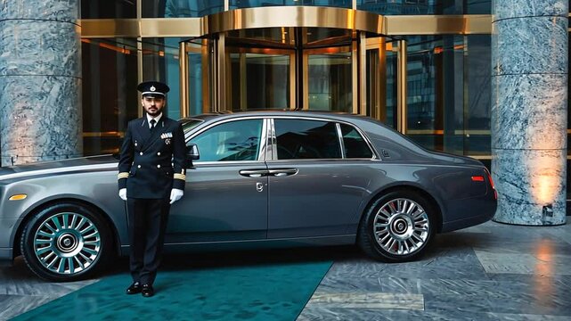 Elegant man valet parking at a hotel.