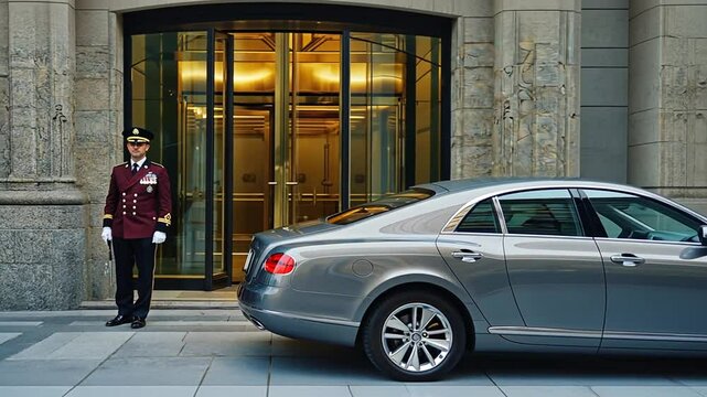 Elegant man valet parking at a hotel.