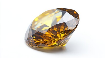 Brilliant diamond in yellow hue with sparkle and clarity, isolated on white background