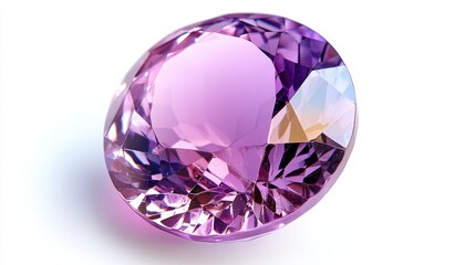 Macro shot of a vivid amethyst with brilliant color and clarity, isolated on white background