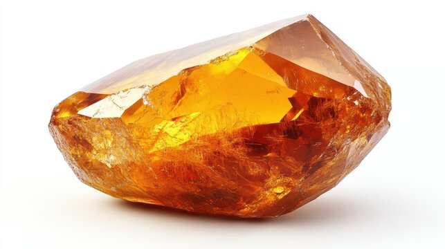 Clear macro view of a citrine gemstone with high detail and shine, isolated on white background