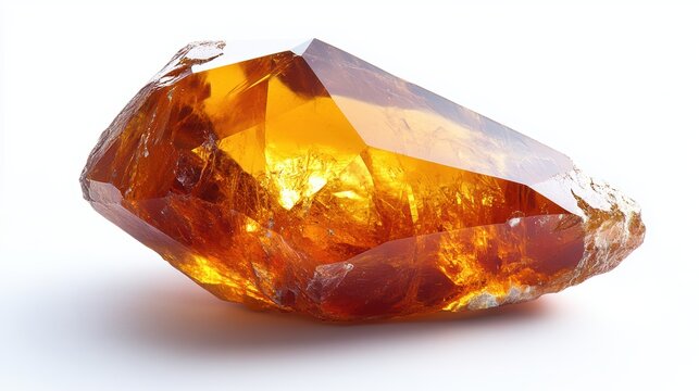 Clear macro view of a citrine gemstone with high detail and shine, isolated on white background