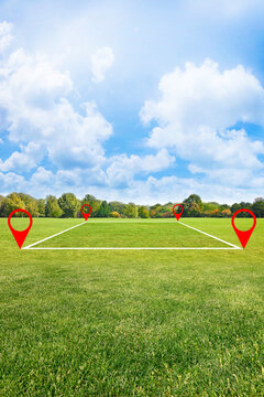 Land plot management - real estate concept with a vacant land on a green field available for building construction and housing subdivision in a residential area for sale, rent, buy or investment - 