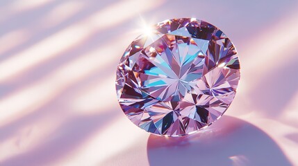 Close-up of a brilliant diamond with light refraction, isolated on white background