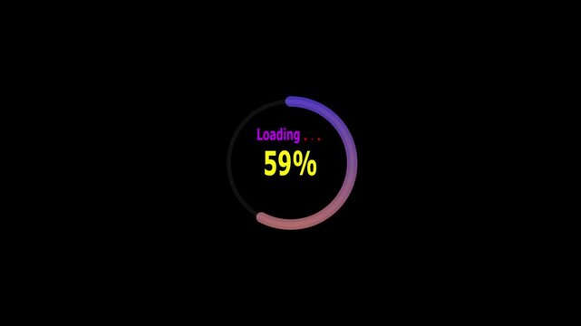 1 to from 99% loading animation. glowing circular progress . 