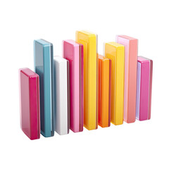 Collection of vibrant vertical rectangular prisms arranged on a transparent background showcasing various colors and glossy textures.