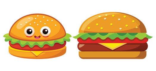 Set of burger with bacon and cheese, and Delicious cheeseburger served with golden fries and cold drinks at a casual dining setting