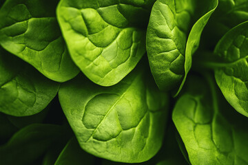 Obraz premium Macro Photography of Fresh Spinach Leaves in Vivid Green, Ideal Organic Food Wallpaper