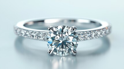 Close-up of a diamond solitaire ring with visible sparkle and details, isolated on white background