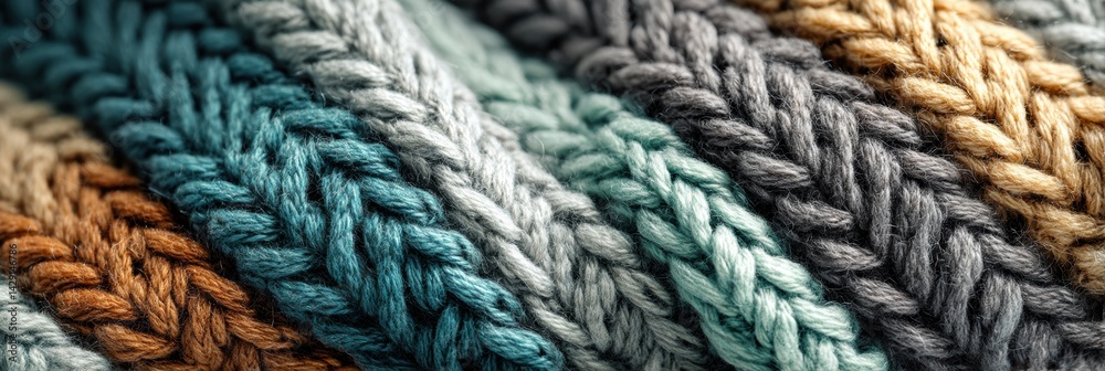 Poster Cozy Close-Up of Knitted Wool Texture in Pastel Colors Showcasing Intricate Patterns and a Tactile Feel, Perfect for Warm Clothing and Home Decor