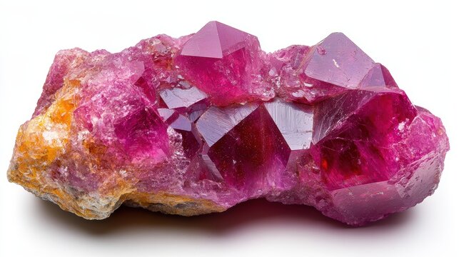 Close-up of a vibrant ruby gemstone with crisp texture and clarity, isolated on white background