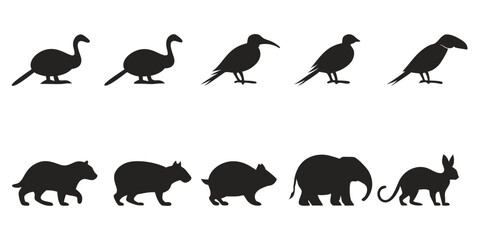 Silhouettes of Wild Animals Vector Set - Birds and Mammals Collection for Nature and Wildlife Design