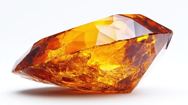 Ultra-realistic close-up of a topaz gemstone with intricate texture and vibrant hue, isolated on white background