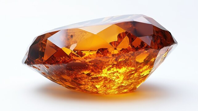 Ultra-realistic close-up of a topaz gemstone with intricate texture and vibrant hue, isolated on white background