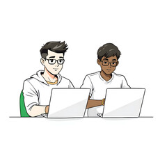 Two Students Working on Laptops illustrated 