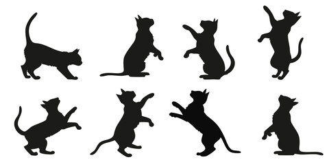 Cats Silhouettes Vector Set, Playful Cat Poses, Kitten Shapes, Pet Animal Icons, Black Cat Vector Illustrations