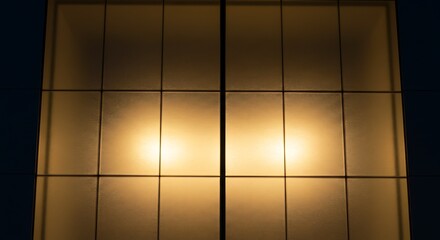 Illuminated Grid Abstract Architectural Design with Warm Lighting and Geometric Patterns