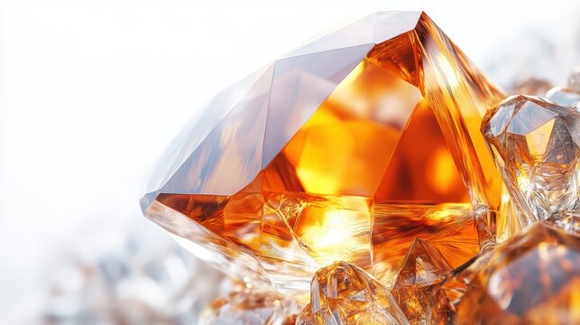 Detailed close-up of a topaz gemstone with perfect shine and clarity, isolated on white background
