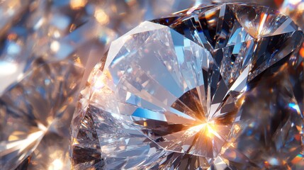 Detailed close-up of a diamond with exquisite cut and vibrant reflections, isolated on white background