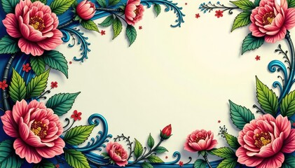 Fototapeta premium Intricate paisley & damask blooms, swirling vines , bloom, paisley