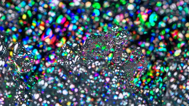 Vibrant kaleidoscope transition with glittering rainbow patterns and motion