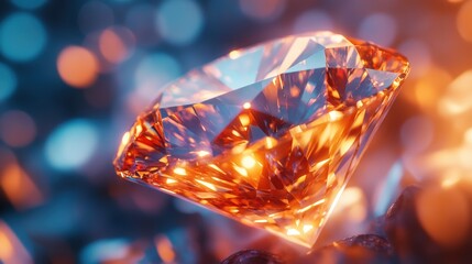Ultra-realistic close-up of a flawless diamond with visible facets and brilliant fire, isolated on white background