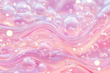 Pink Liquid Swirls With Numerous Bubbles Floating