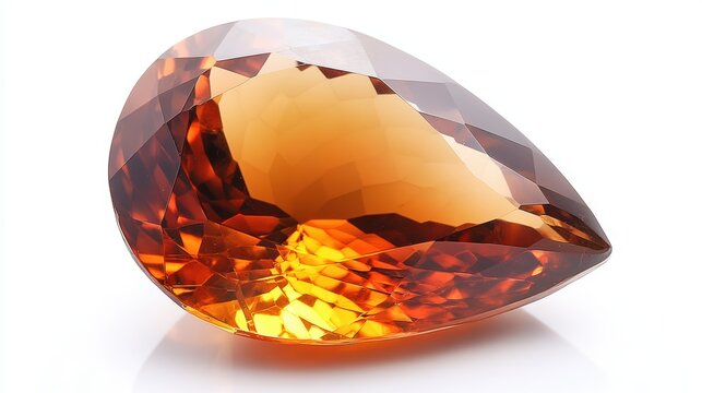 Close-up of a flawless topaz gemstone with clear surface and brilliant reflection, isolated on white background