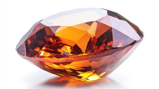 Close-up of a flawless topaz gemstone with clear surface and brilliant reflection, isolated on white background