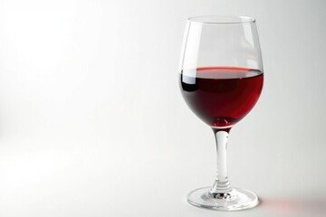 Rich red wine in a glass, clean white backdrop, ruby, delicious, elegant