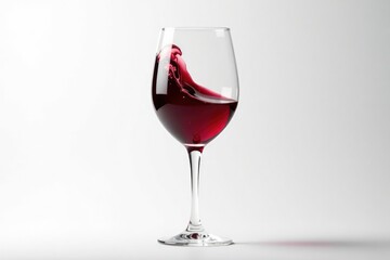 Rich red wine, swirling in a glass against pure white , glassware, sangiovese, wine bottle