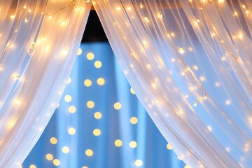 Sheer Curtains Draped with Warm Fairy Lights