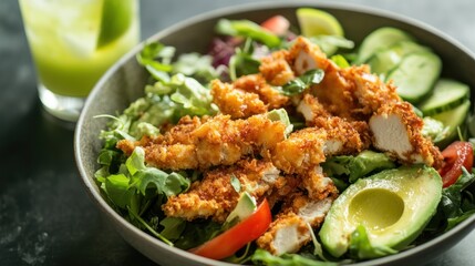 Crispy Chicken Salad with Avocado and Greens
