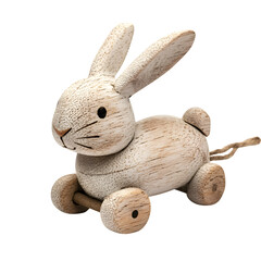 A wooden toy rabbit for easter gifting isolated on transparent background