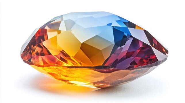 Macro shot of a vibrant topaz gemstone with perfect clarity and shine, isolated on white background
